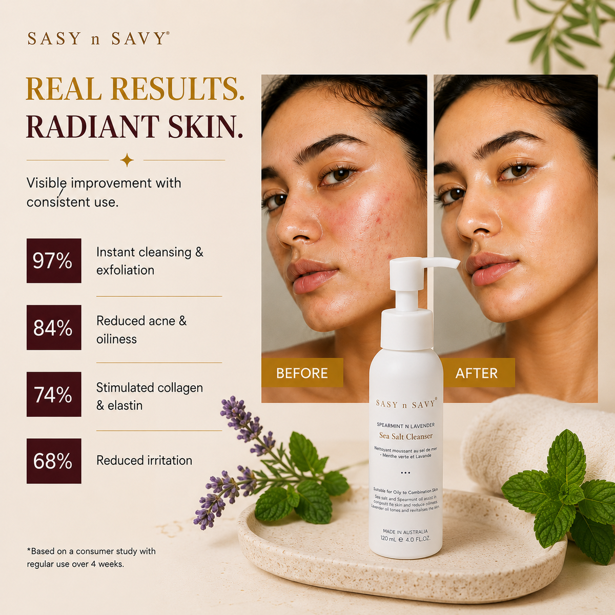 SASY n SAVY Spearmint n Lavender Sea Salt Foaming Cleanser 120mL